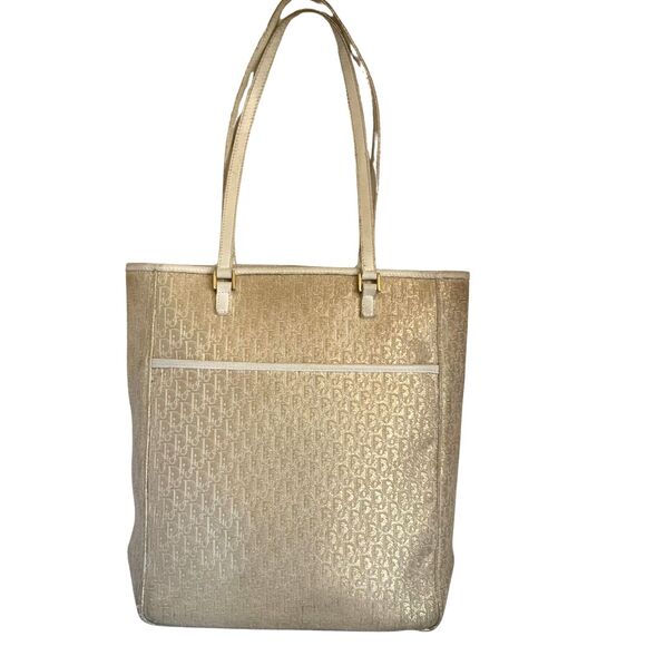 Christian Dior White and Gold Monogram Tote Bag Vintage - Picture 1 of 16